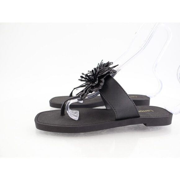 Larroude Hibiscus Sandals Slide Thong Size 6/7 Black Slip On Rubber Beach - Picture 5 of 10